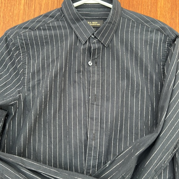 Vintage slim fit black with silver pinstripes Zara men’s shirt - Picture 5 of 5